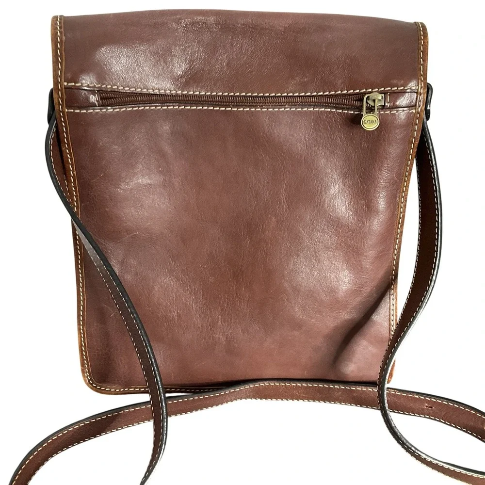 Katana Leather Messenger Bag Brown Crossbody Satchel Purse 10